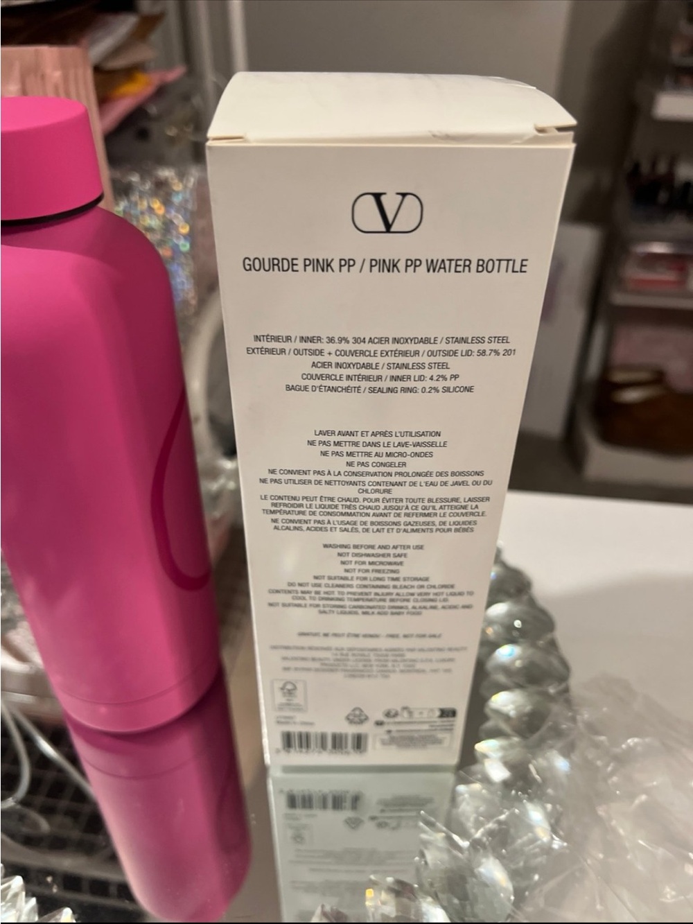 Valentino Pink V Logo Water Bottle - Picture 2 of 5